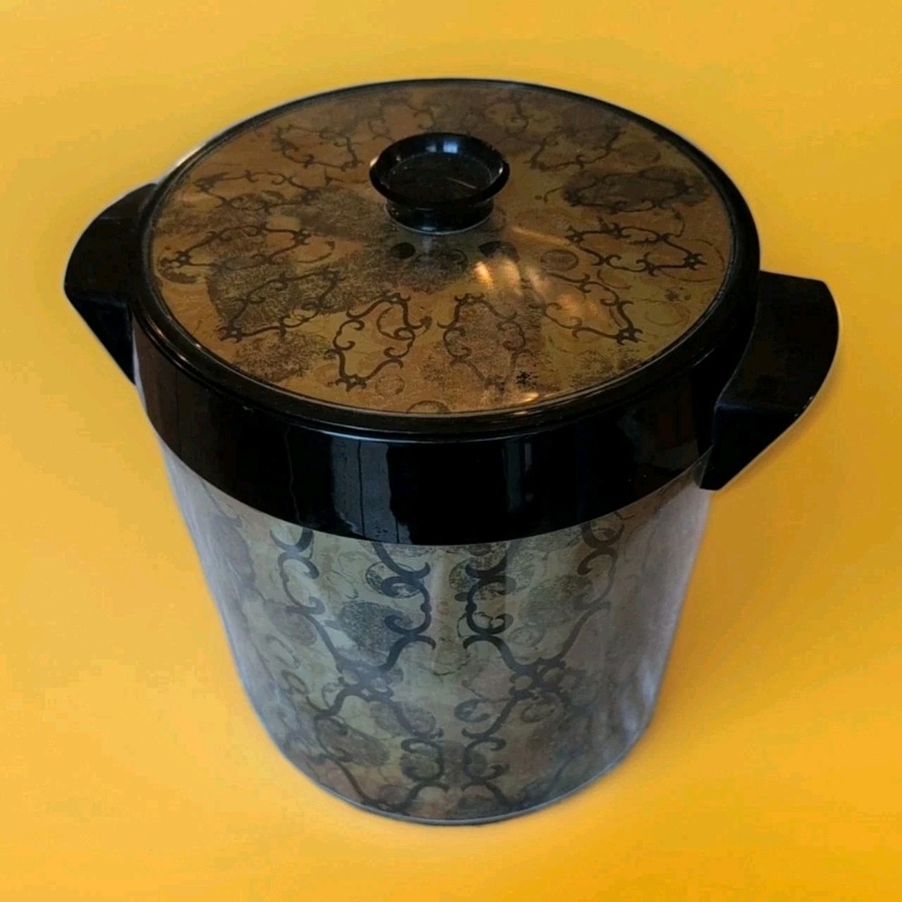 Vintage Thermo Serv Gold Black Insulated West Bend Ice‎ Bucket Made in USA 9.5"